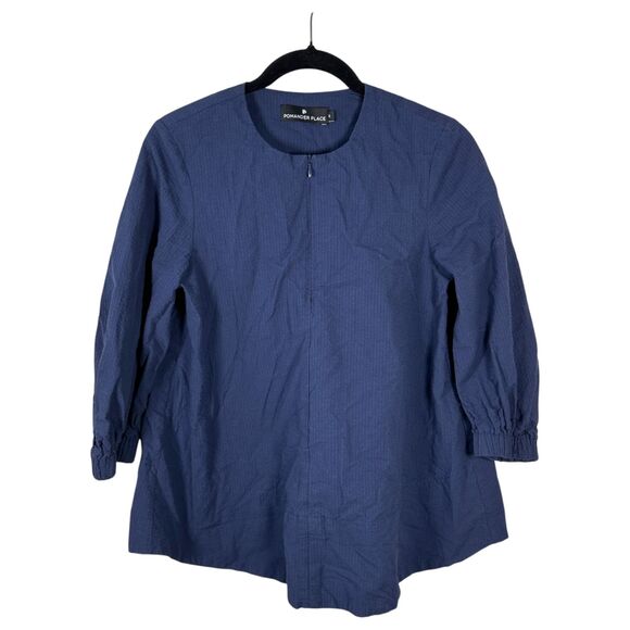 Pomander Place Tuckernuck Kieran Seersucker Blouse Navy Blue Size Small - Picture 6 of 7